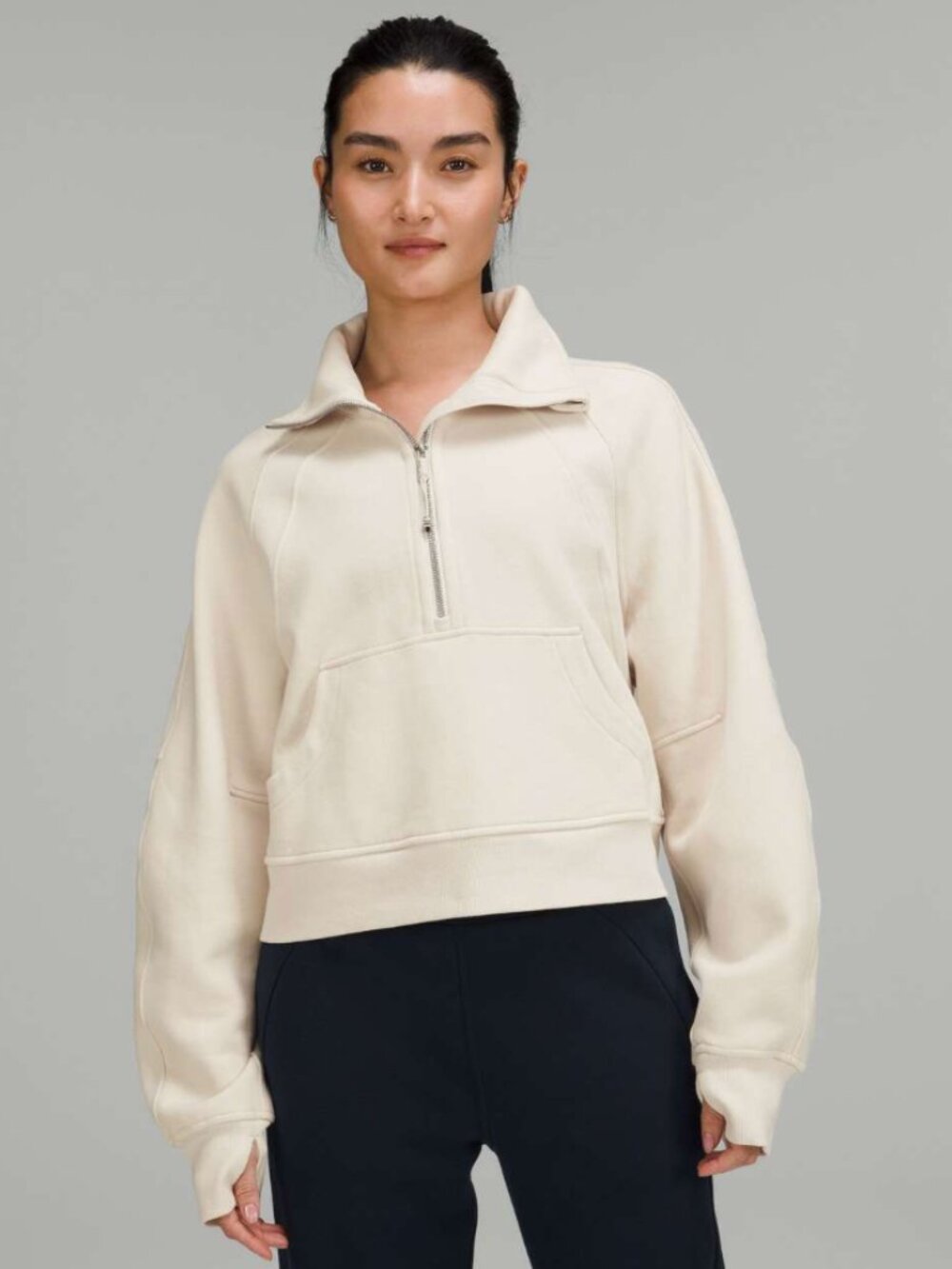 Lululemon Scuba Oversized Funnel Neck Half-Zip W3FJ6S White Opal - M/L
